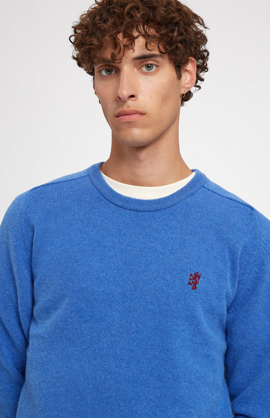 Round Neck Lion Lambswool Jumper In Blue Oxide - Pringle of Scotland