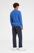 Round Neck Lion Lambswool Jumper In Blue Oxide rear view - Pringle of Scotland
