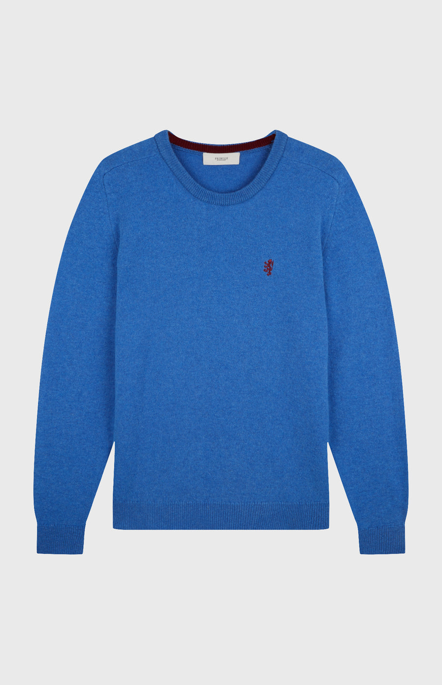 Round Neck Lion Lambswool Jumper In Blue Oxide flat shot - Pringle of Scotland