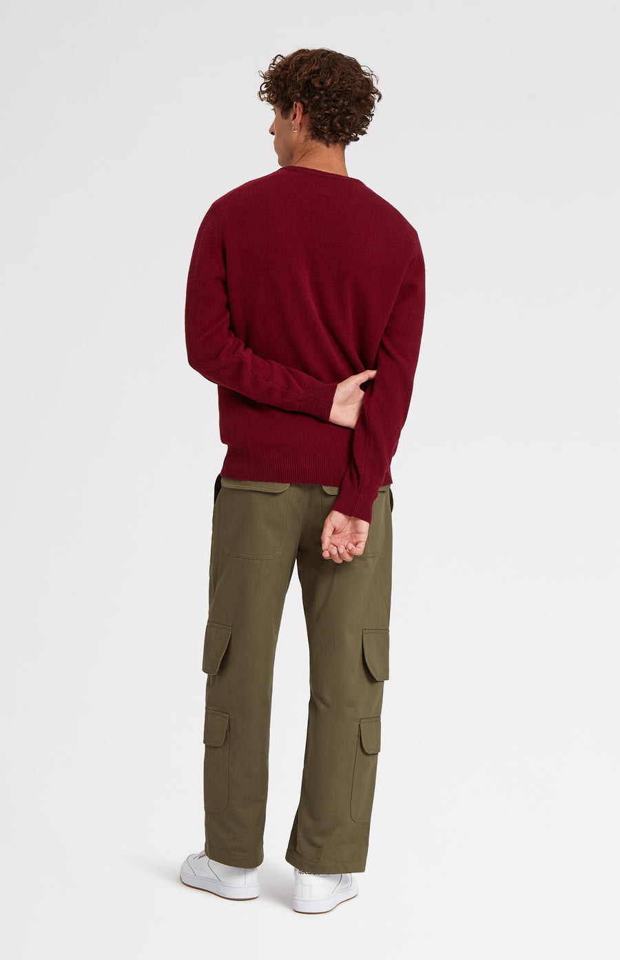 Round Neck Lion Lambswool Jumper In Burgundy rear view - Pringle of Scotland