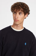 Round Neck Lion Lambswool Jumper In Navy neck detail - Pringle of Scotland
