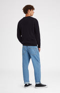 Round Neck Lion Lambswool Jumper In Navy rear view- Pringle of Scotland