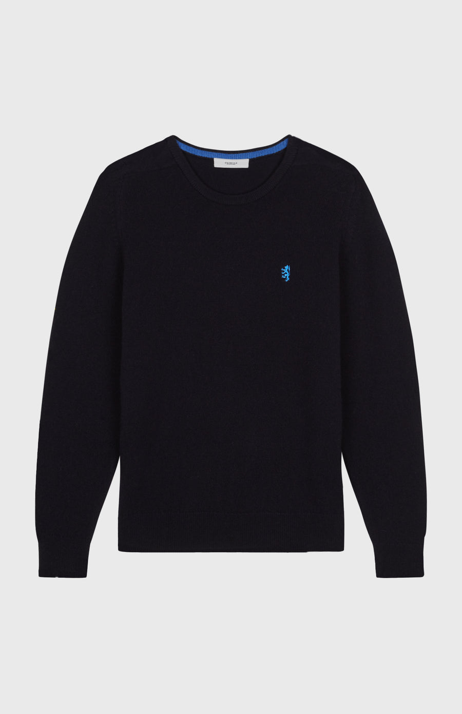 Round Neck Lion Lambswool Jumper In Navy flat shot - Pringle of Scotland