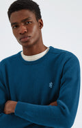 Pringle of Scotland Round Neck Lion Lambswool Jumper In Ink & Azure neck detail