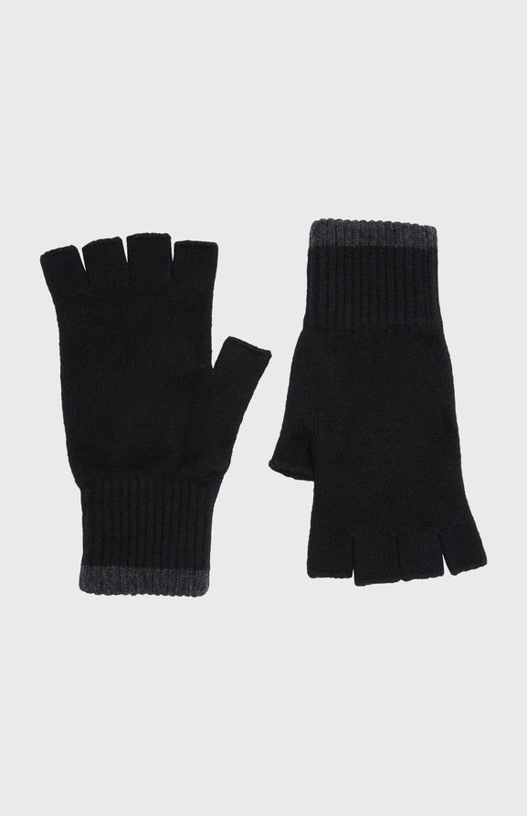 Cashmere Fingerless Gloves Contrast Ribs In Black And Charcoal