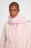 Allover Diamond Wool Scarf in Powder Pink on model - Pringle of Scotland