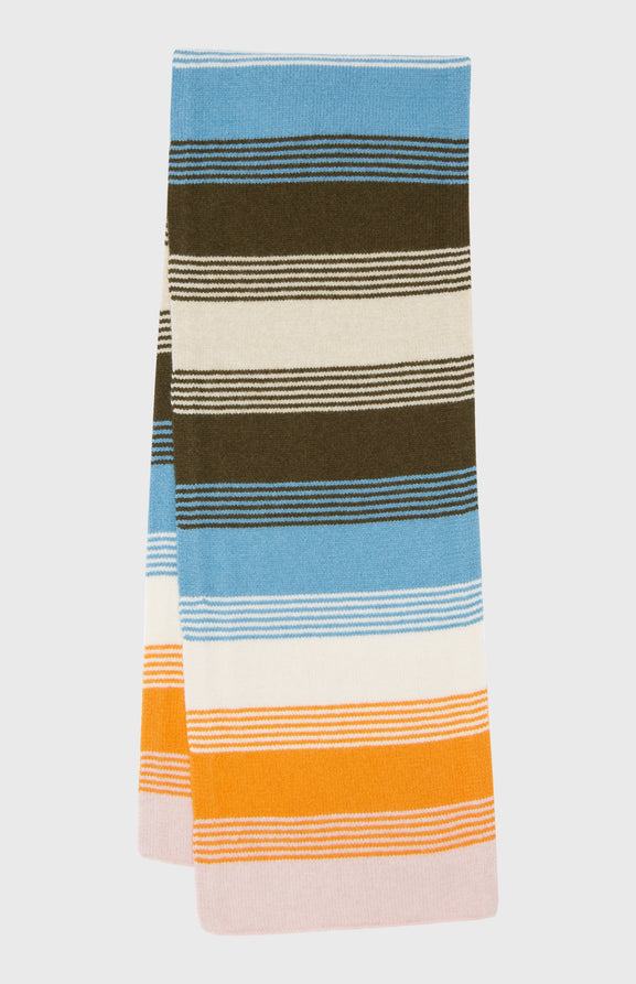 Multicoloured Brushed Lambwool Scarf With Allover Stripes