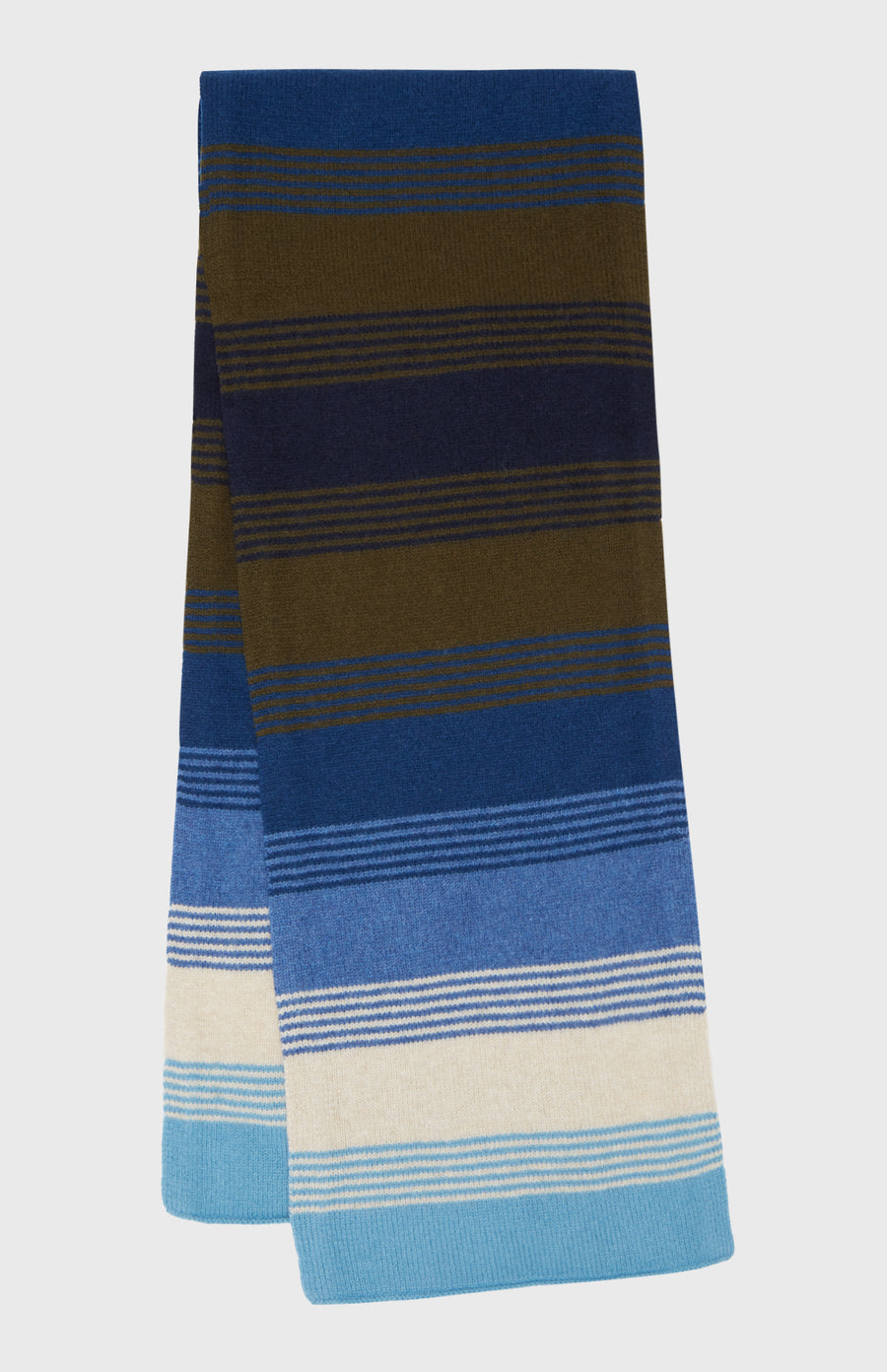Brushed Lambswool Scarf with Stripe in Blue Smoke - Pringle of Scotland