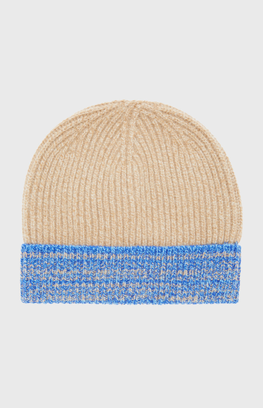 Men's Lambswool Beanie in Camel and Cobalt - Pringle of Scotland
