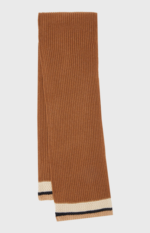 Wool Cashmere Blend Scarf With Allover Chunky Cardigan Rib In Vicuna