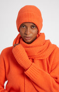 Ribbed Cashmere Beanie In Apricot Orange with matching scarf and gloves - Pringle of Scotland
