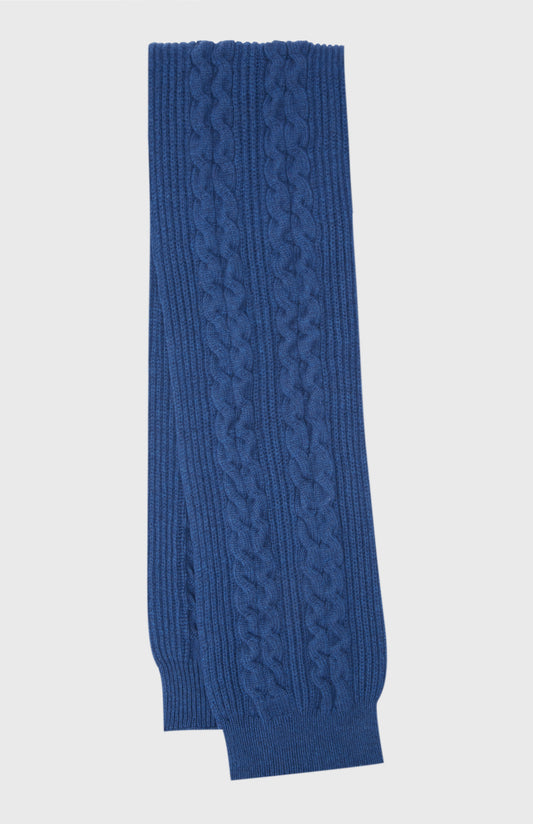 Rib and Cable Wool Scarf in Storm Blue - Pringle of Scotland