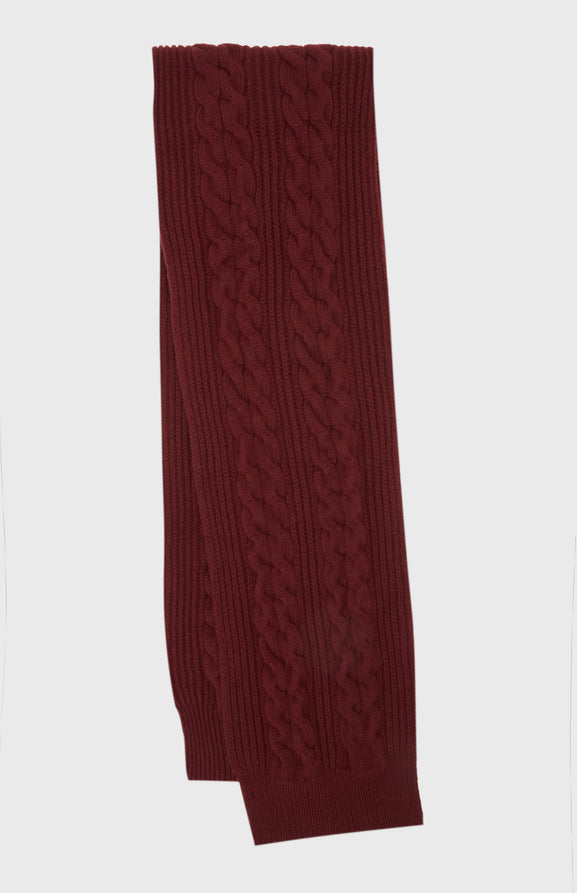 All Over Rib And Cable Detail Scarf In Burgundy
