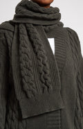 Rib and Cable Wool detail in Khaki - Pringle of Scotland