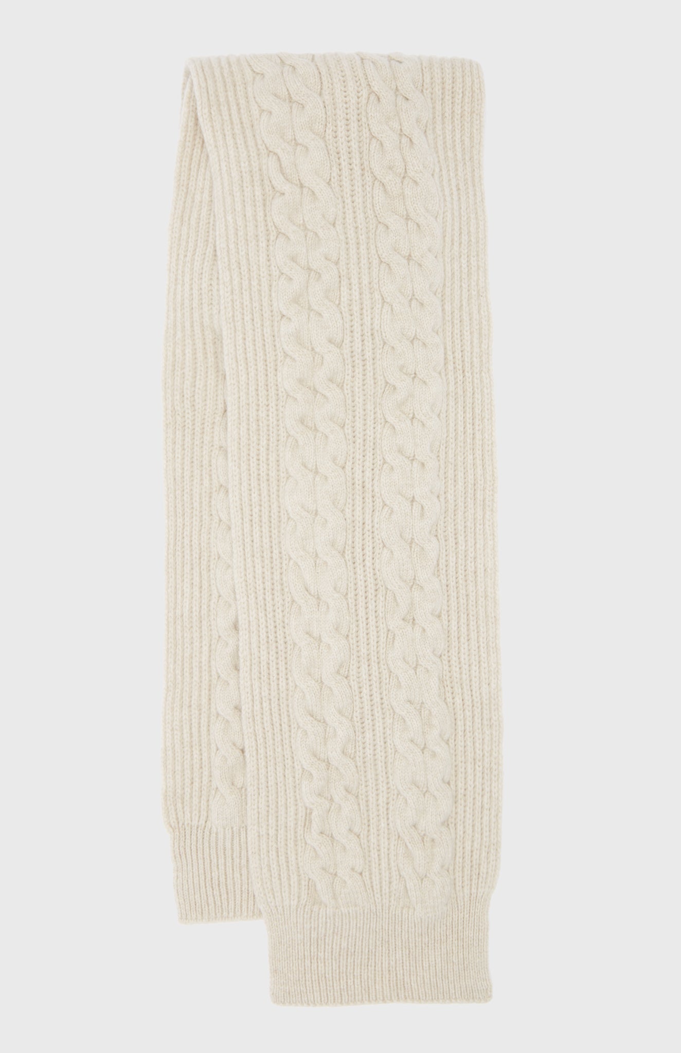 Rib and Cable Wool Scarf in Light Oatmeal - Pringle of Scotland