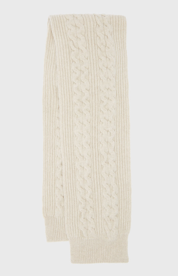 All Over Rib And Cable Detail Scarf In Light Oatmeal