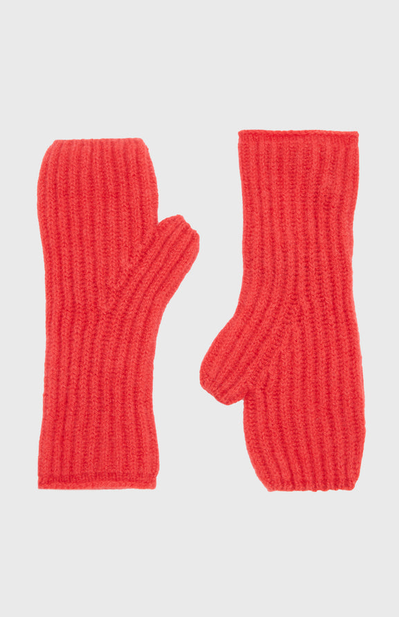 Fisherman's Rib Knit Cashmere Wrist Warmers In Poppy Red
