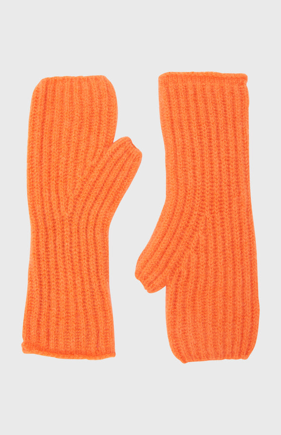 Fisherman's Rib Knit Cashmere Wrist Warmers In Apricot Orange