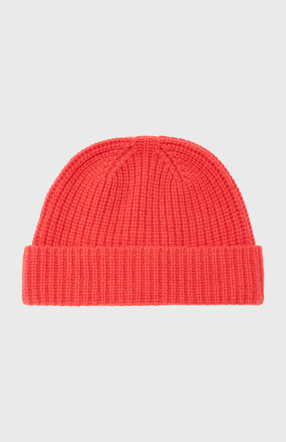 Ribbed Cashmere Beanie In Poppy Red