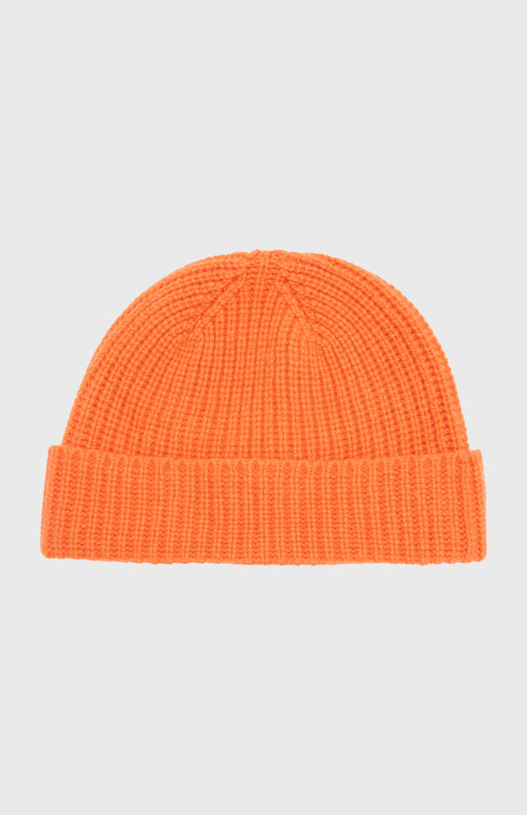 Ribbed Cashmere Beanie In Apricot Orange