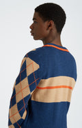 Pringle of Scotland Men's Argyle Merino Jumper In Sand and Ink rear view