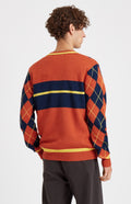 Pringle of Scotland Men's Argyle Merino Jumper In Flame and Ink rear view