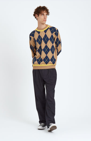 Pringle of Scotland Argyle Merino Jumper In Sand and Bright Yellow