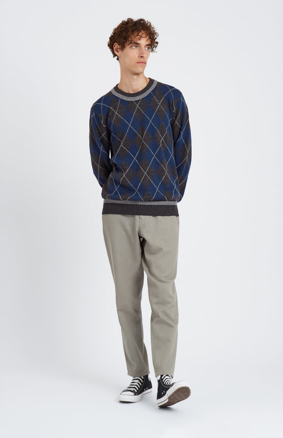 Men's Argyle Merino Jumper In Charcoal And Flannel
