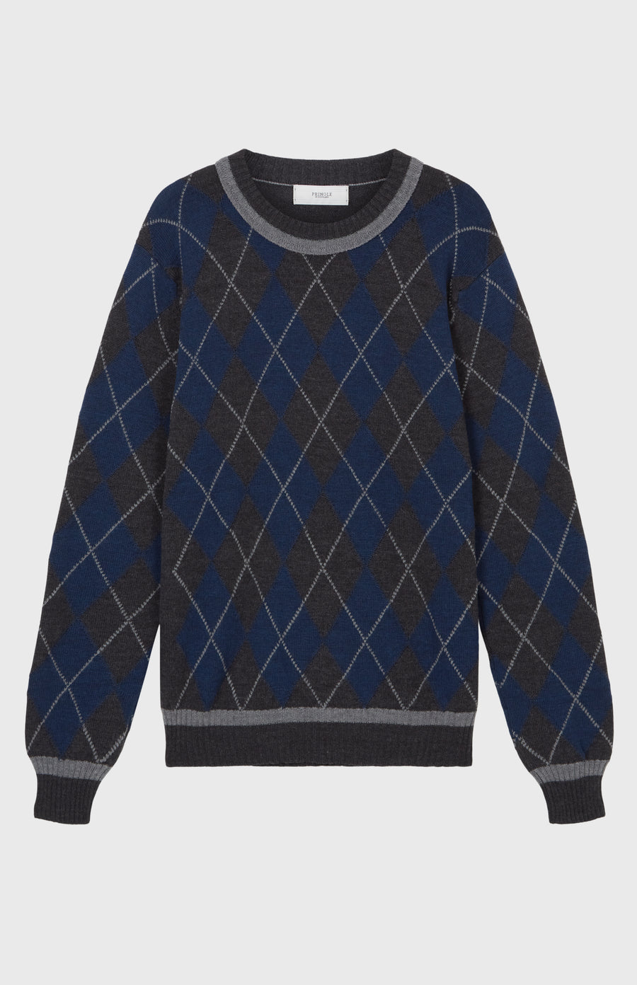 Pringle of Scotland Men's Argyle Merino Jumper In Charcoal And Flannel flat shot