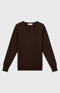 Men's 4 ply Round Neck cashmere jumper in Chocolate flat shot - Pringle of Scotland