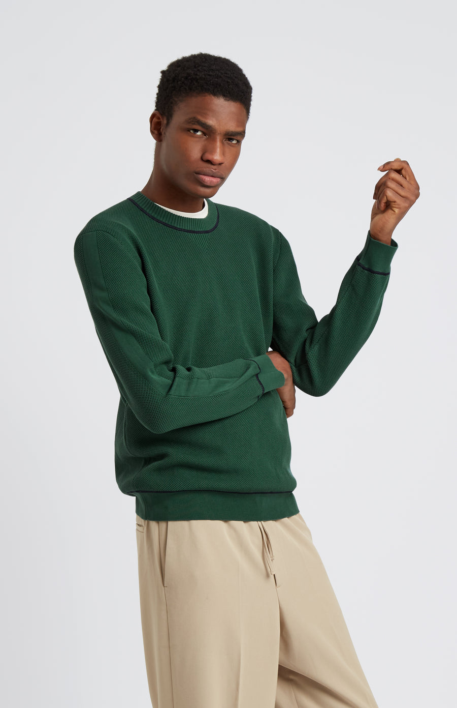 Pringle of Scotland Men's Cotton Sweatshirt Jumper in Forest Green on model