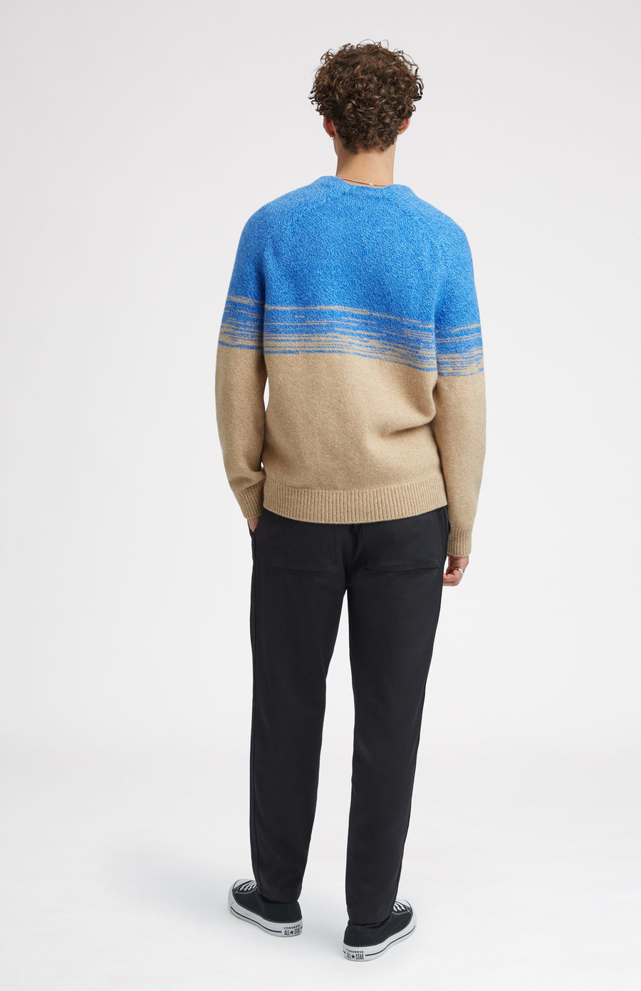 Lambswool V Neck Cardigan in Cobalt and Camel rear view - Pringle of Scotland 