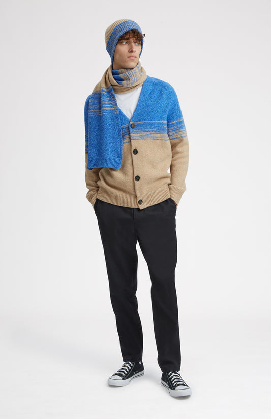 Men's Lambswool Scarf With A Mouline Degrade Effect In Cobalt And Camel