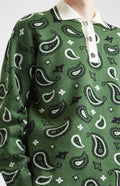 Shirt Neck Jumper Paisley Birdseye Jacquard in Emerald collar detail - Pringle of Scotland
