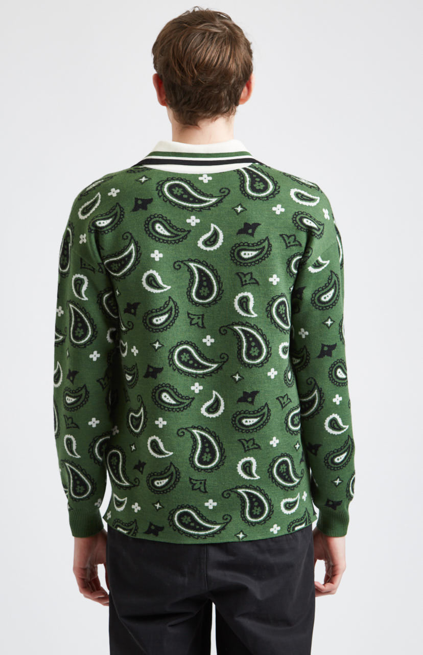 Shirt Neck Jumper Paisley Birdseye Jacquard in Emerald rear view - Pringle of Scotland