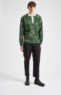 Shirt Neck Jumper Paisley Birdseye Jacquard in Emerald on model full length - Pringle of Scotland