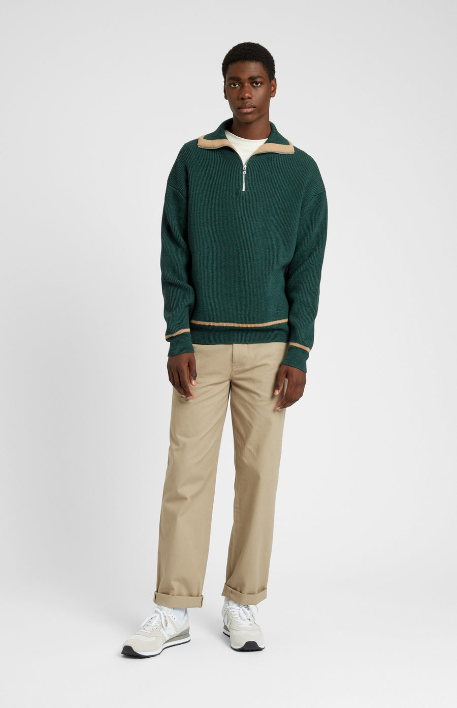 Men's Merino Half Zip Sweater In Dark Bottle Green