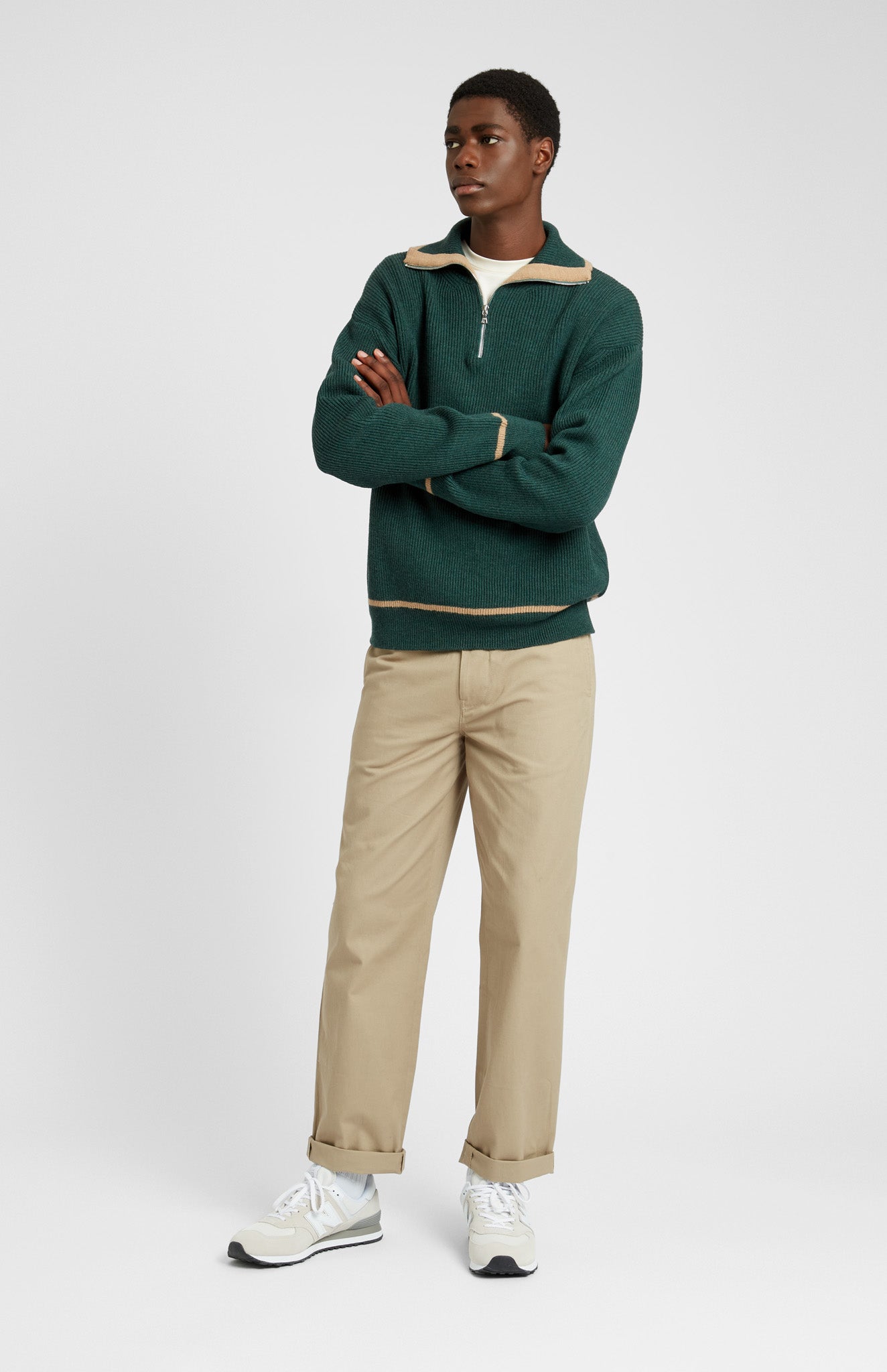 Men's Merino Half Zip Sweater In Dark Bottle Green