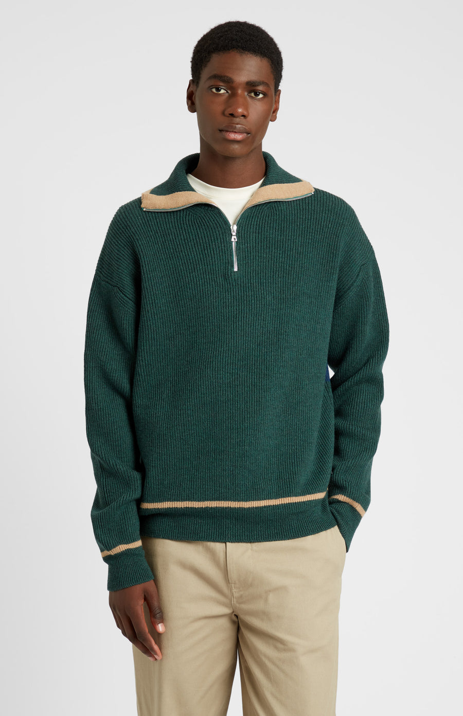 Men's Merino Half Zip Sweater In Dark Bottle Green