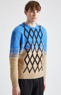 Round Neck Lambswool Jumper in Cobalt and Camel - Pringle of Scotland