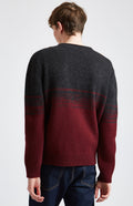 Lambswool Jumper with argyle in Black & Dark Claret rear view - Pringle of Scotland