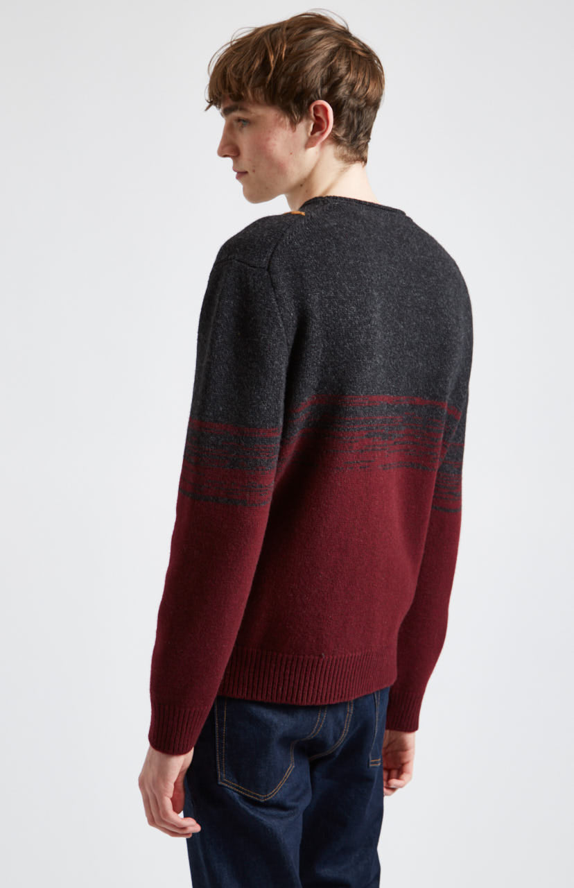 Lambswool Jumper with argyle in Black & Dark Claret rear view - Pringle of Scotland