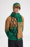 Lambswool Jumper with argyle in Vicuna & Evergreen with matching scarf - Pringle of Scotland