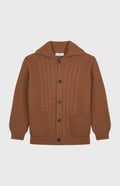 Superfine Wool Collar Cardigan with allover rib in Vicuna flat shot - Pringle of Scotland