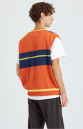 Pringle of Scotland Men's Argyle Merino Vest In Flame And Ink rear view showing stripe