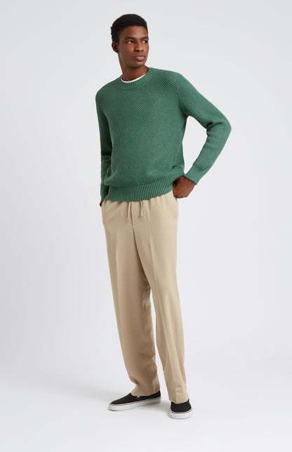 Pringle of Scotland Men's Round Neck Cotton Jumper in Forest Green on model full length