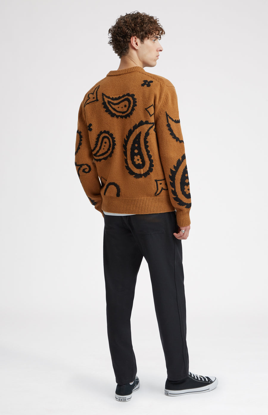 Paisley Lambswool Jumper in Vicuna & Black rear view - Pringle of Scotland