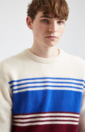 Round Neck Brushed Lambswool Jumper in Almond Stripe featuring stripe detail - Pringle of Scotland