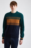 Round Neck Brushed Lambswool Jumper in Evergreen Stripe - Pringle of Scotland