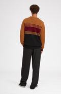 Round Neck Brushed Lambswool Jumper in Vicuna Stripe rear view - Pringle of Scotland